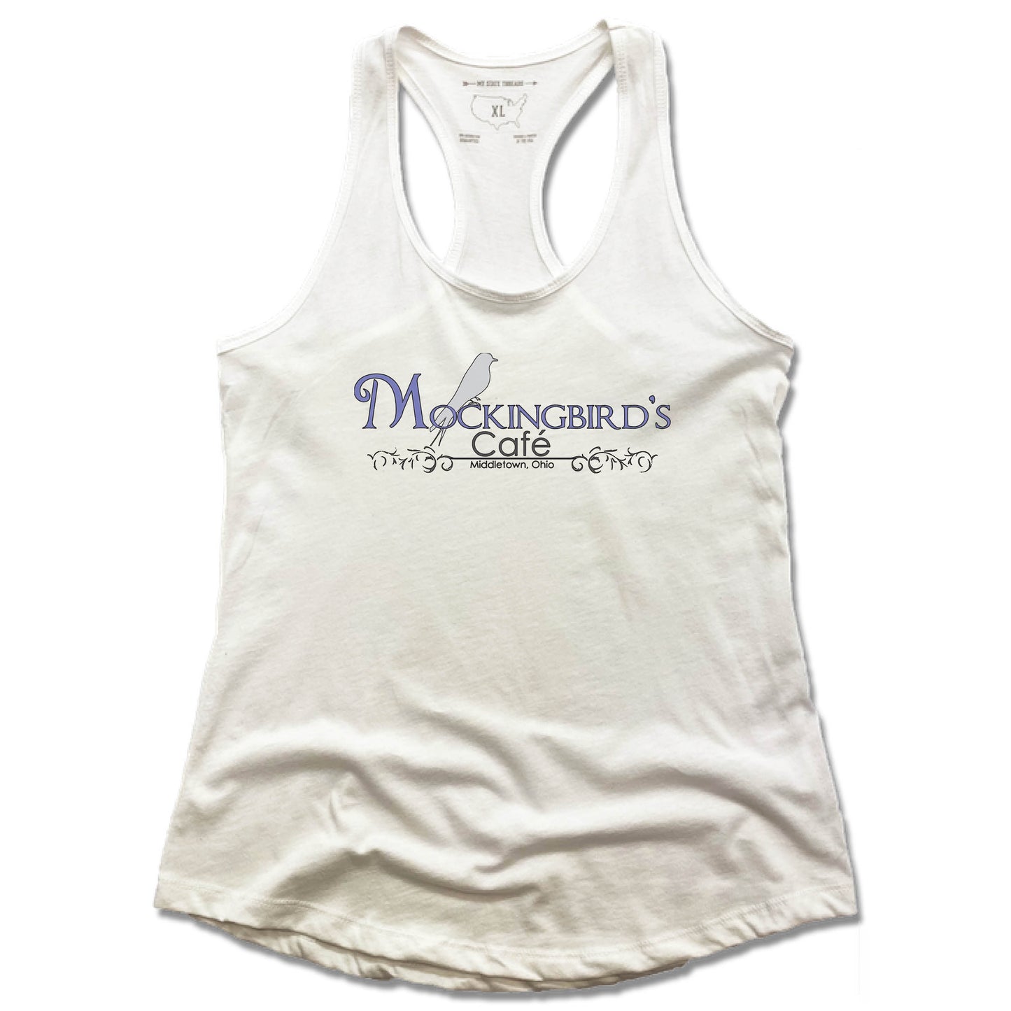 MOCKING BIRD CAFE | LADIES WHITE TANK | LOGO