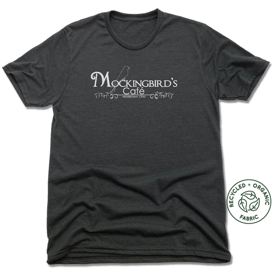 MOCKING BIRD CAFE | UNISEX BLACK Recycled Tri-Blend | WHITE LOGO