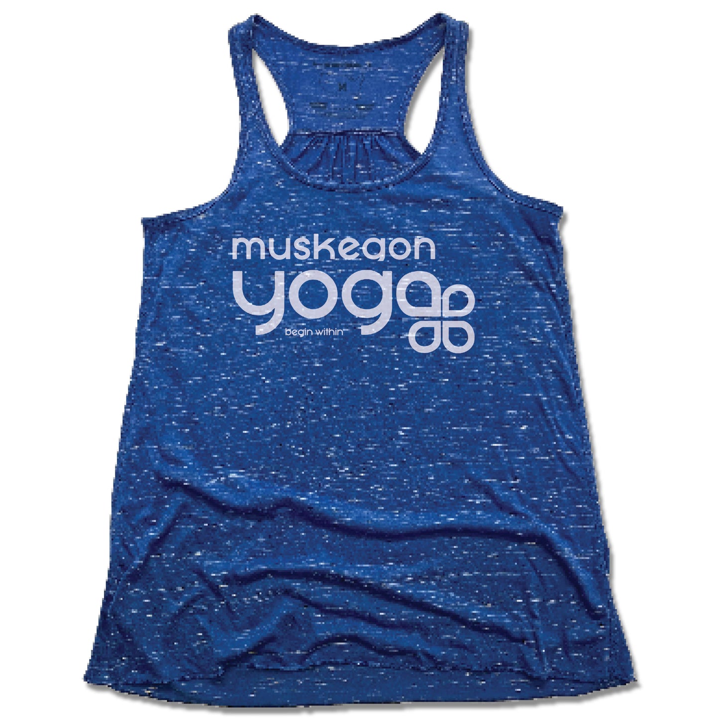 Muskegon Yoga | LADIES BLUE FLOWY TANK | Begin Within White
