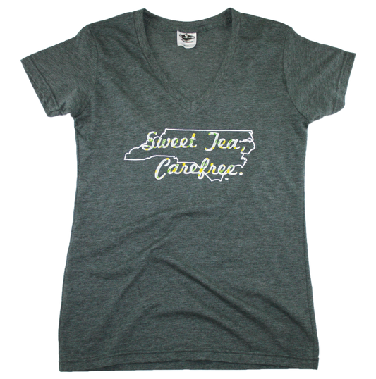 NORTH CAROLINA LADIES V-NECK TEE | SWEET TEA | CAREFREE