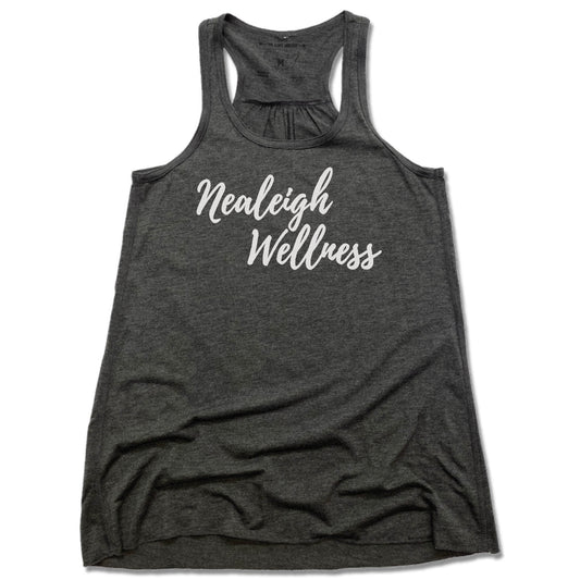 NEALEIGH WELLNESS | LADIES GRAY FLOWY TANK | WHITE LOGO