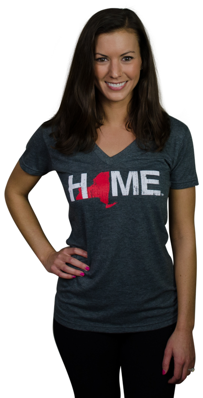 NEW YORK LADIES V-NECK | HOME | RED - My State Threads