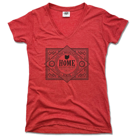 OHIO | LADIES RED V-NECK | VINTAGE BLACK