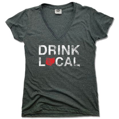 OHIO LADIES V-NECK | DRINK LOCAL | RED