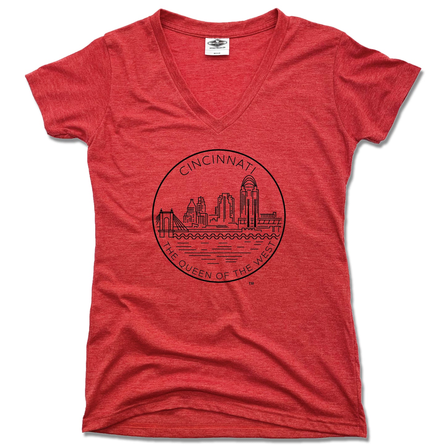 OHIO LADIES' RED V-NECK TEE | CITY SEAL | CINCINNATI