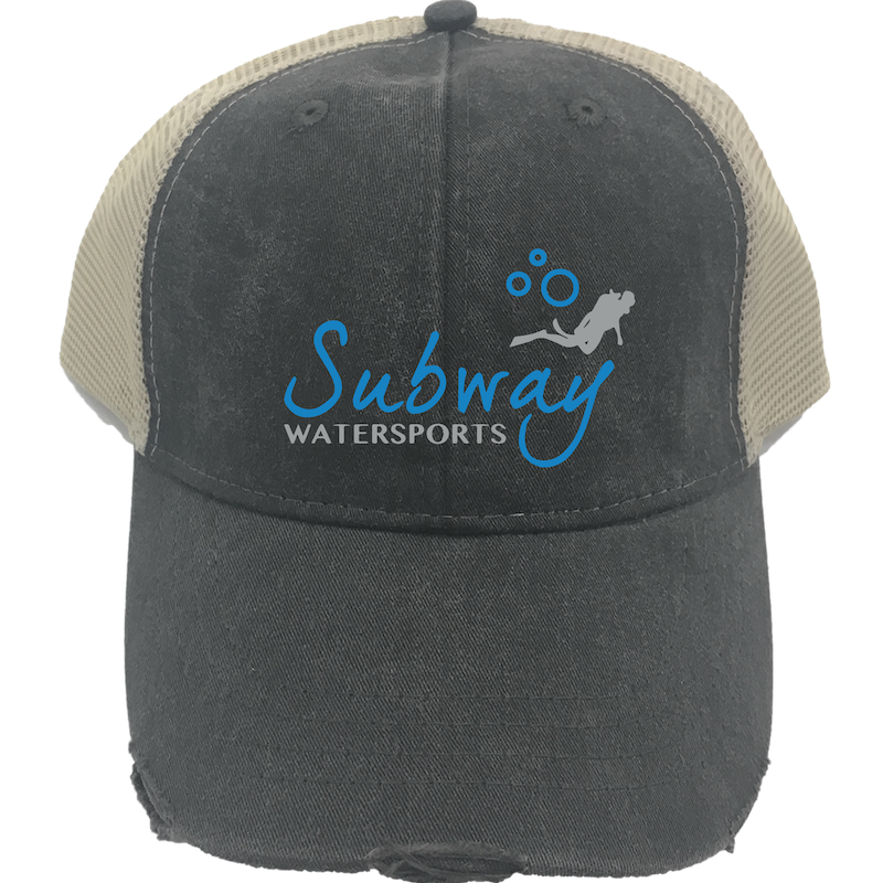 SUBWAY WATER SPORTS | EMBROIDERED BLACK HAT | NAVY BLUE LOGO