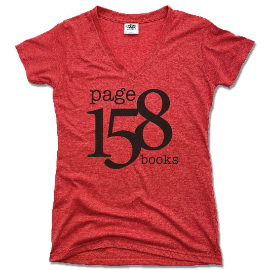 PAGE 158 BOOKS | LADIES RED V-NECK | BLACK LOGO