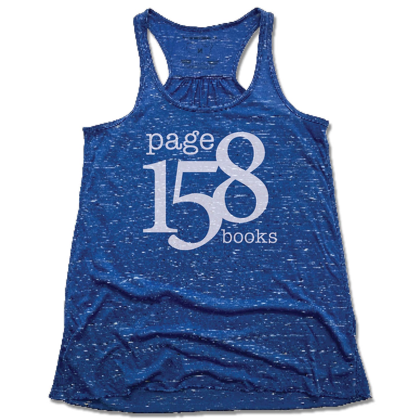 PAGE 158 BOOKS | LADIES BLUE FLOWY TANK | WHITE LOGO