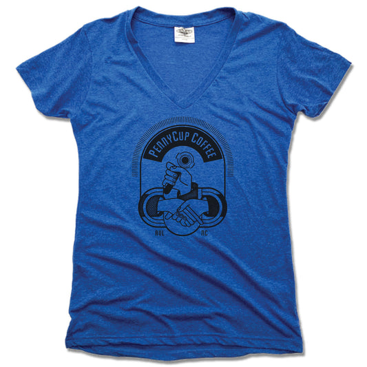 PENNYCUP COFFEE CO | LADIES BLUE V-NECK | LOGO