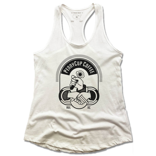 PENNYCUP COFFEE CO | LADIES WHITE TANK | LOGO