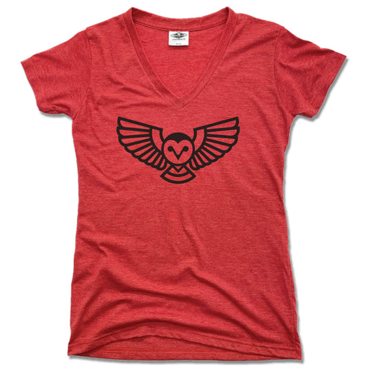 QUEEN CITY GROUNDS | LADIES RED V-NECK | OWL