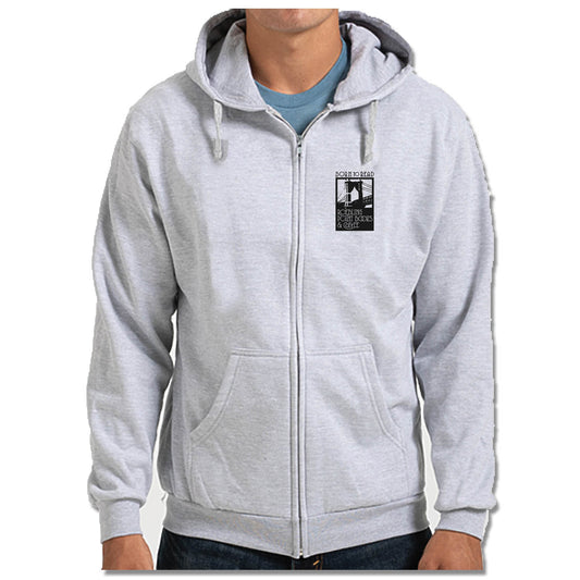 ROEBLING POINT BOOKS | LIGHT GRAY ZIP HOODIE | BLACK LOGO