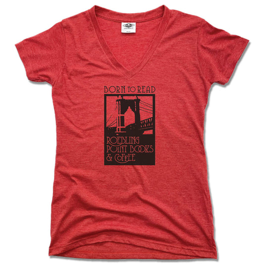 ROEBLING POINT BOOKS | LADIES RED V-NECK | BLACK LOGO