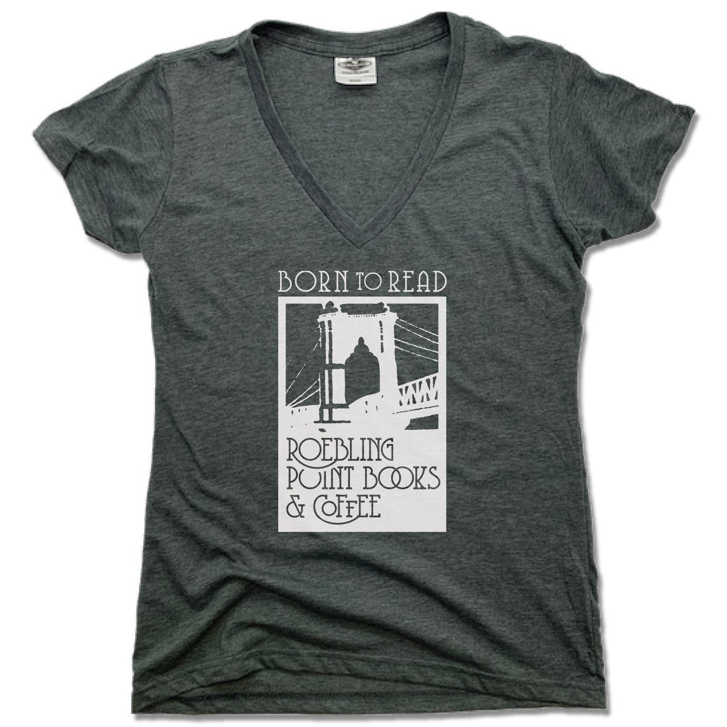 ROEBLING POINT BOOKS | LADIES V-NECK | WHITE LOGO