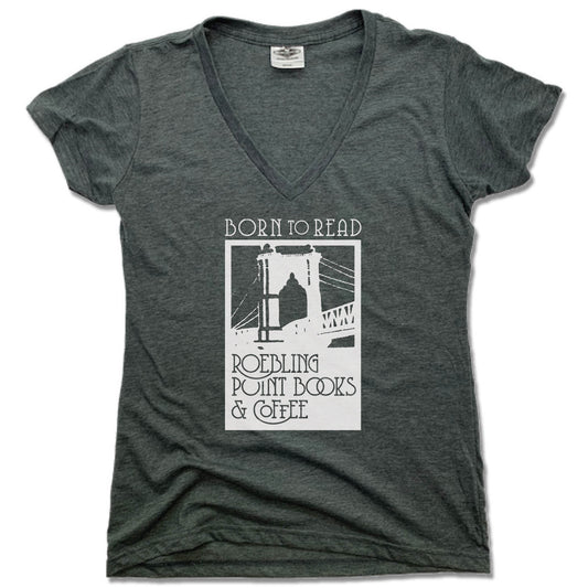 ROEBLING POINT BOOKS | LADIES V-NECK | WHITE LOGO