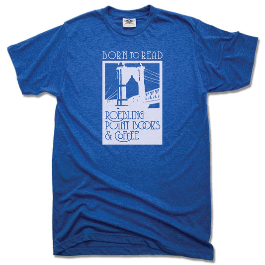 ROEBLING POINT BOOKS | UNISEX BLUE TEE | WHITE LOGO