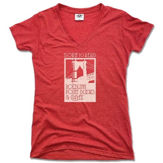 ROEBLING POINT BOOKS | LADIES RED V-NECK | WHITE LOGO