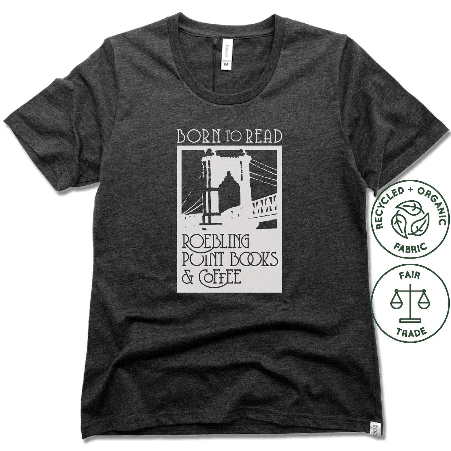 ROEBLING POINT BOOKS | FAIRTRADE FREESET BLACK LADIES TEE | WHITE LOGO