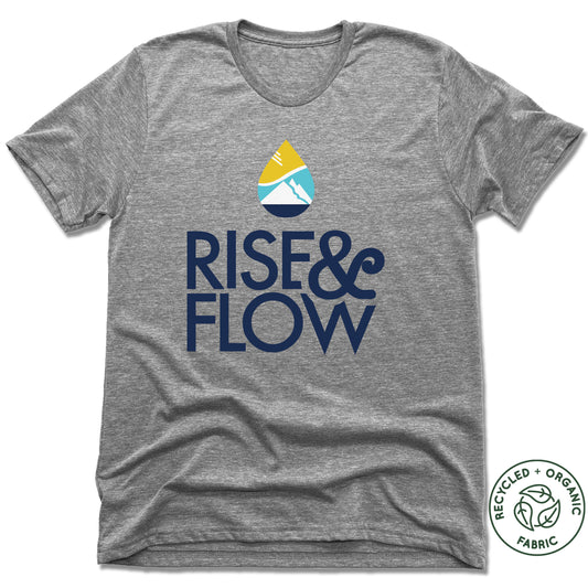 RISE AND FLOW YOGA STUDIO | UNISEX GRAY Recycled Tri-Blend | BLUE LOGO