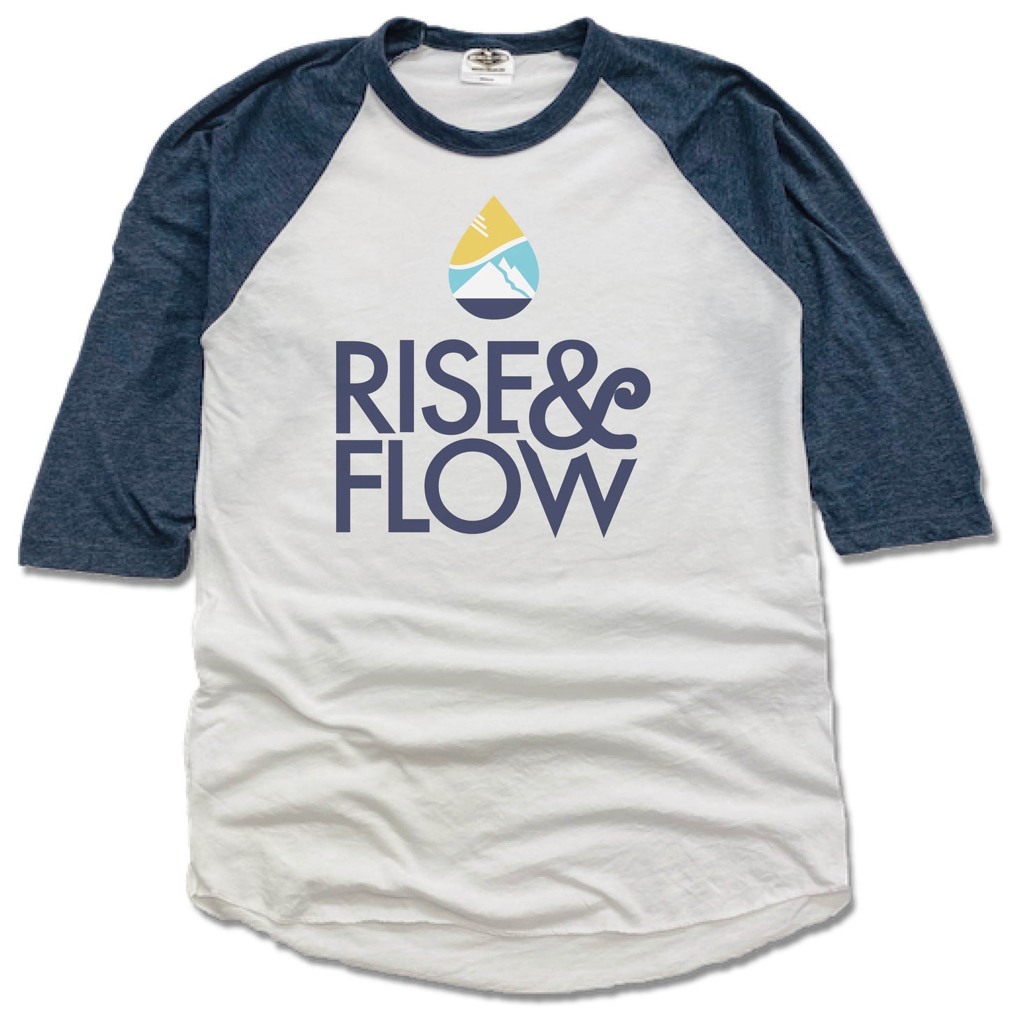 RISE AND FLOW YOGA STUDIO | NAVY 3/4 SLEEVE | BLUE LOGO