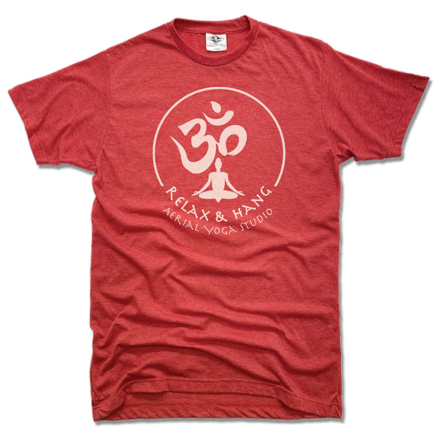 RELAX AND HANG AERIAL YOGA STUDIOS | UNISEX RED TEE | WHITE LOGO