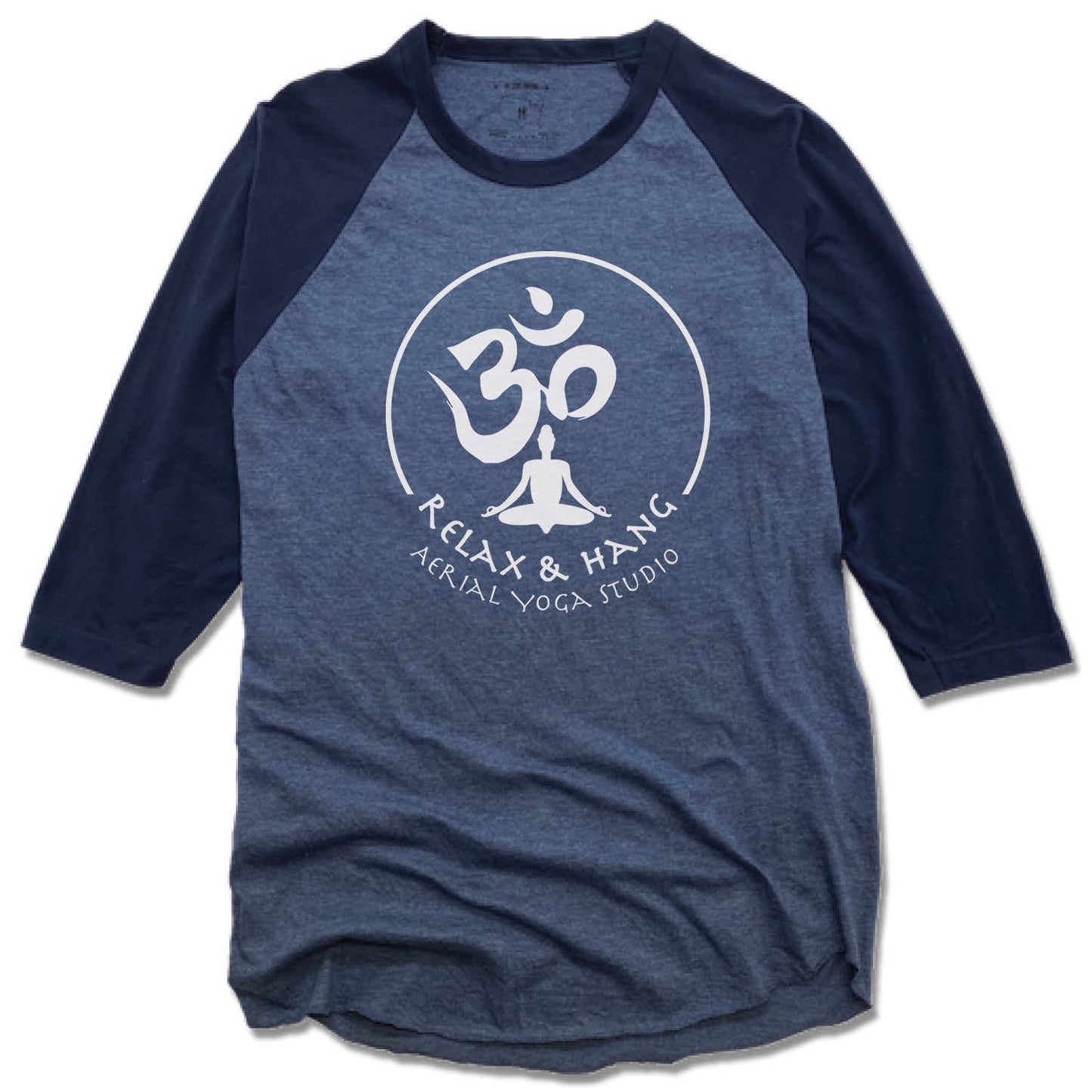 RELAX AND HANG AERIAL YOGA STUDIOS | DENIM/NAVY 3/4 SLEEVE | WHITE LOGO