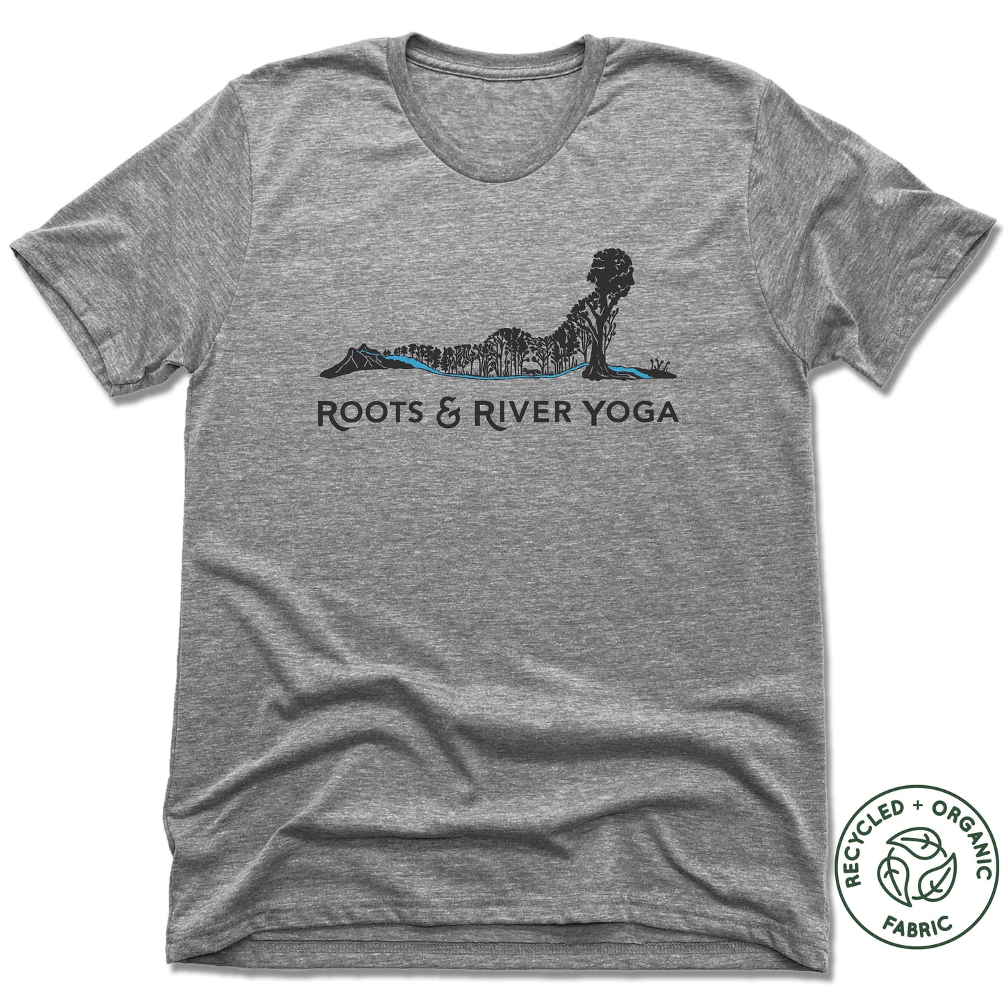 ROOTS & RIVER YOGA | UNISEX GRAY Recycled Tri-Blend | BLACK LOGO