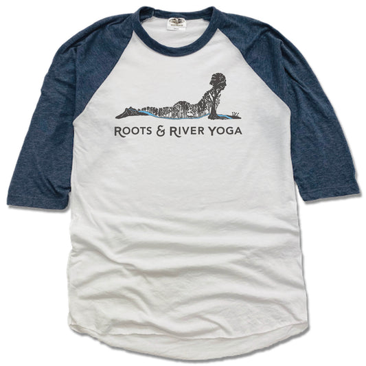 ROOTS & RIVER YOGA | NAVY 3/4 SLEEVE | BLACK LOGO