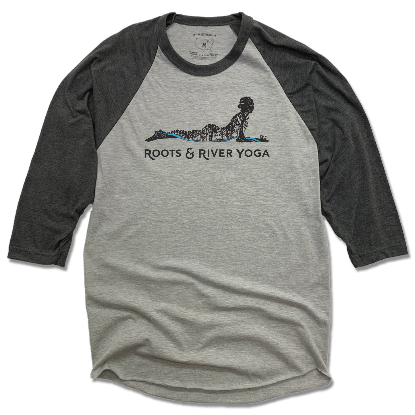 ROOTS & RIVER YOGA | GRAY 3/4 SLEEVE | BLACK LOGO