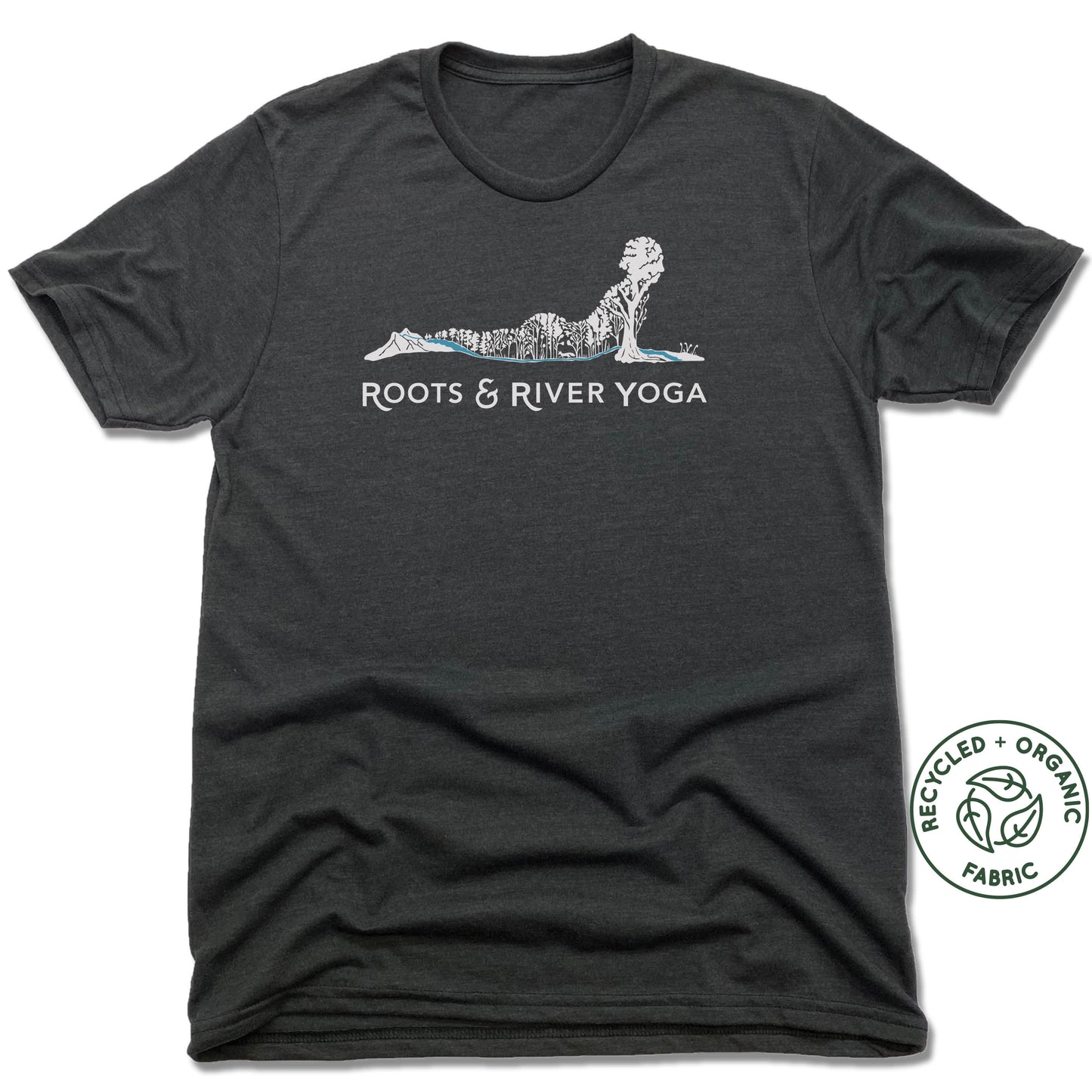 ROOTS & RIVER YOGA | UNISEX BLACK Recycled Tri-Blend | WHITE LOGO