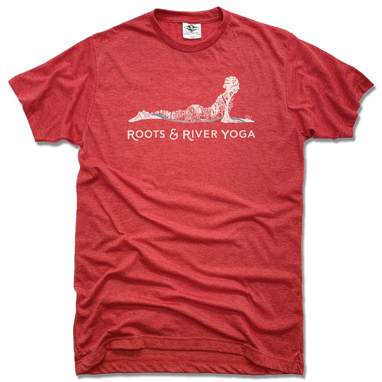 ROOTS & RIVER YOGA | UNISEX RED TEE | WHITE LOGO