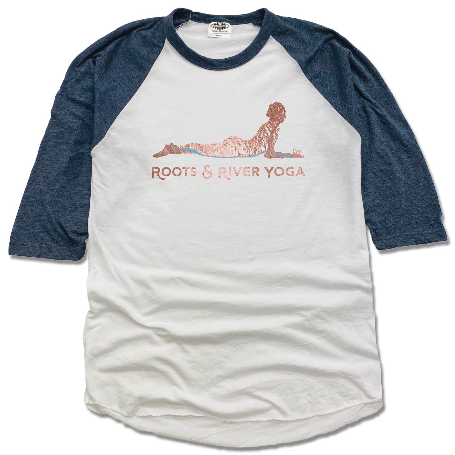 ROOTS & RIVER YOGA | NAVY 3/4 SLEEVE | ROSE GOLD LOGO