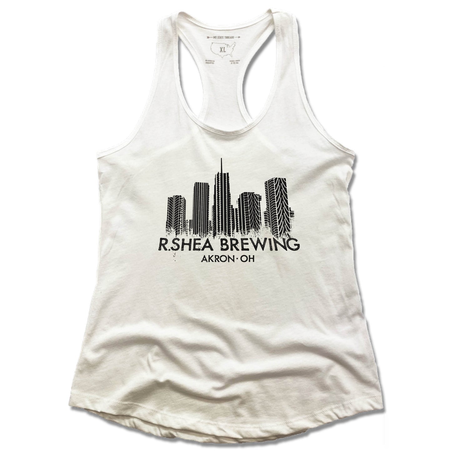 R. SHEA BREWING | LADIES WHITE TANK | AKRON SKYLINE