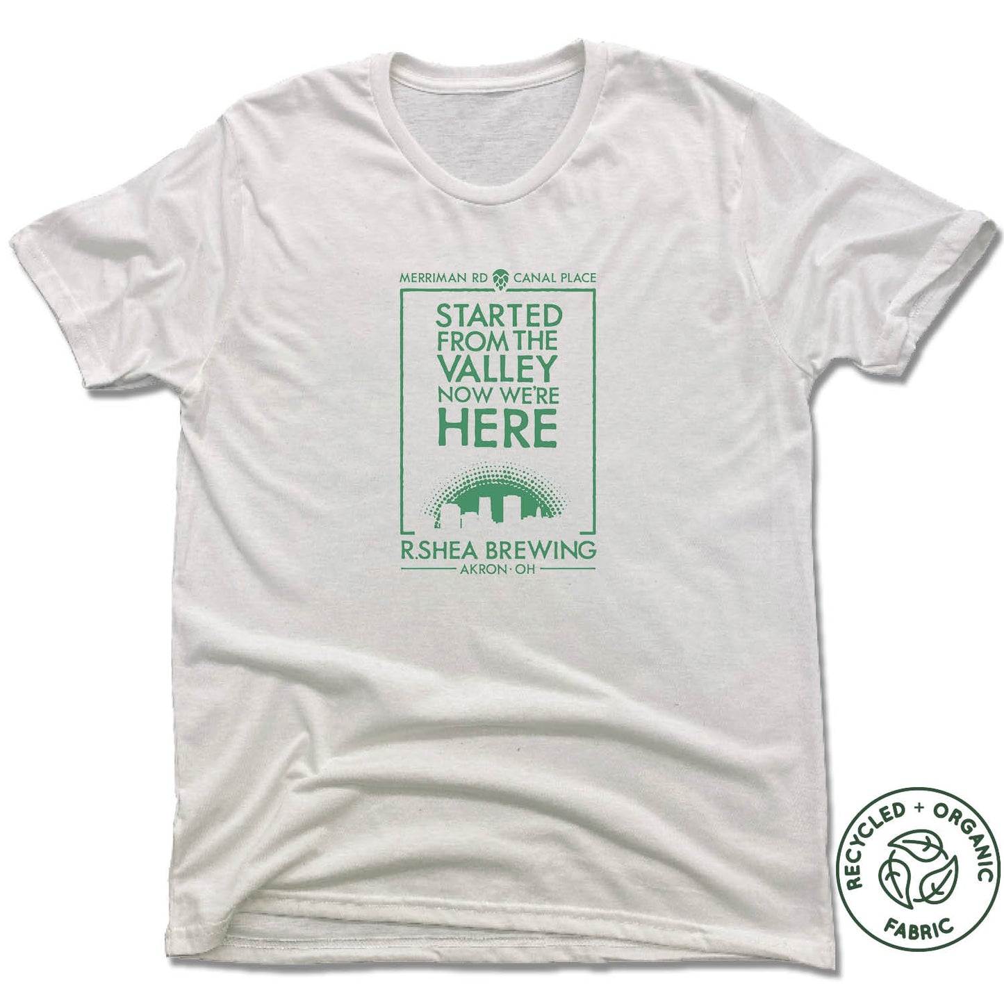 R. SHEA BREWING. | UNISEX WHITE Recycled Tri-Blend | GREEN LOGO