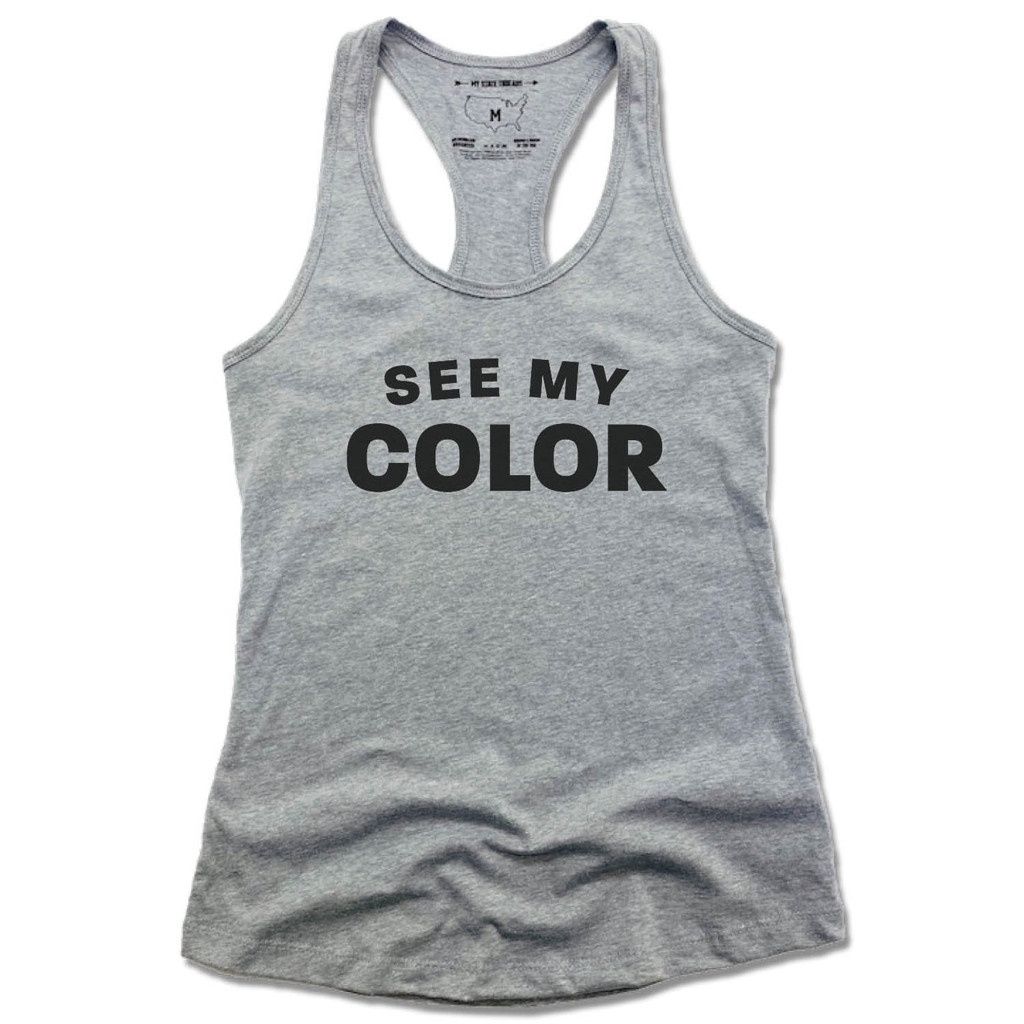 REVIVE THE COMMUNITY | LADIES GRAY TANK | SEE MY COLOR BLACK LOGO