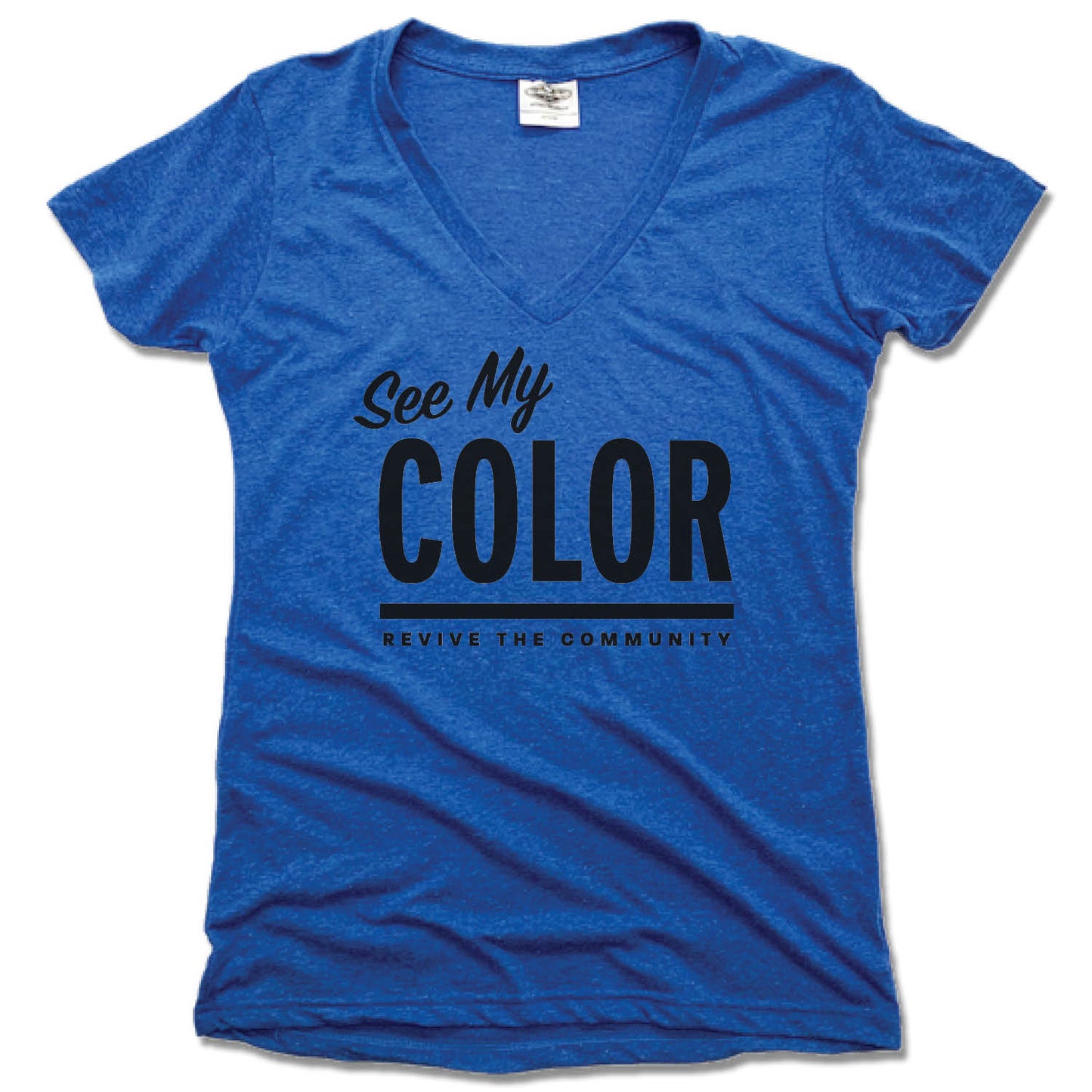 REVIVE THE COMMUNITY | LADIES BLUE V-NECK | SEE MY COLOR
