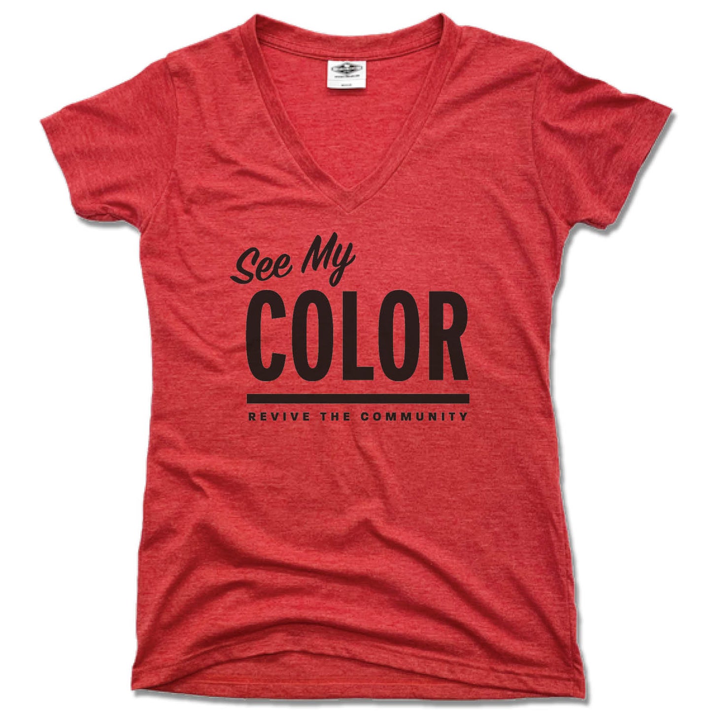 REVIVE THE COMMUNITY | LADIES RED V-NECK | SEE MY COLOR