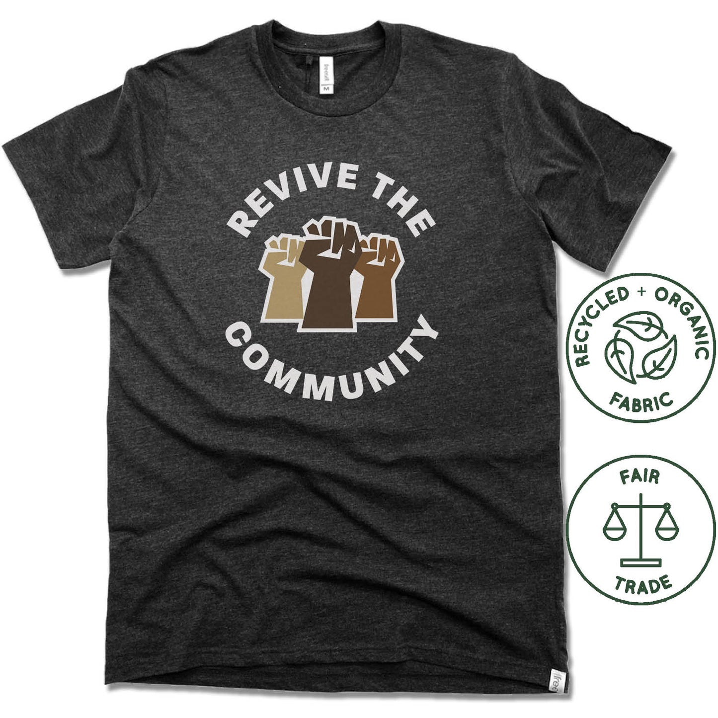 REVIVE THE COMMUNITY | FAIRTRADE FREESET BLACK UNISEX TEE | WHITE LOGO