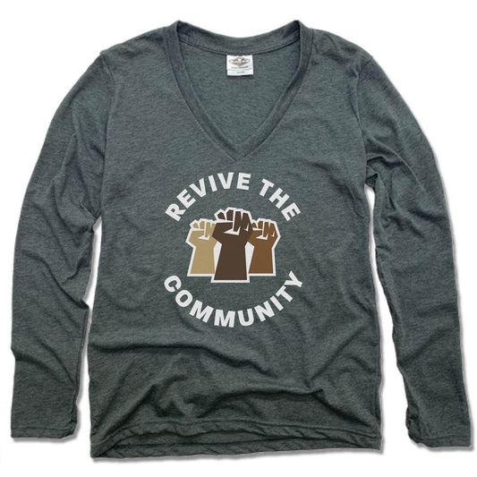 REVIVE THE COMMUNITY | LADIES' LONG SLEEVE TEE | WHITE LOGO