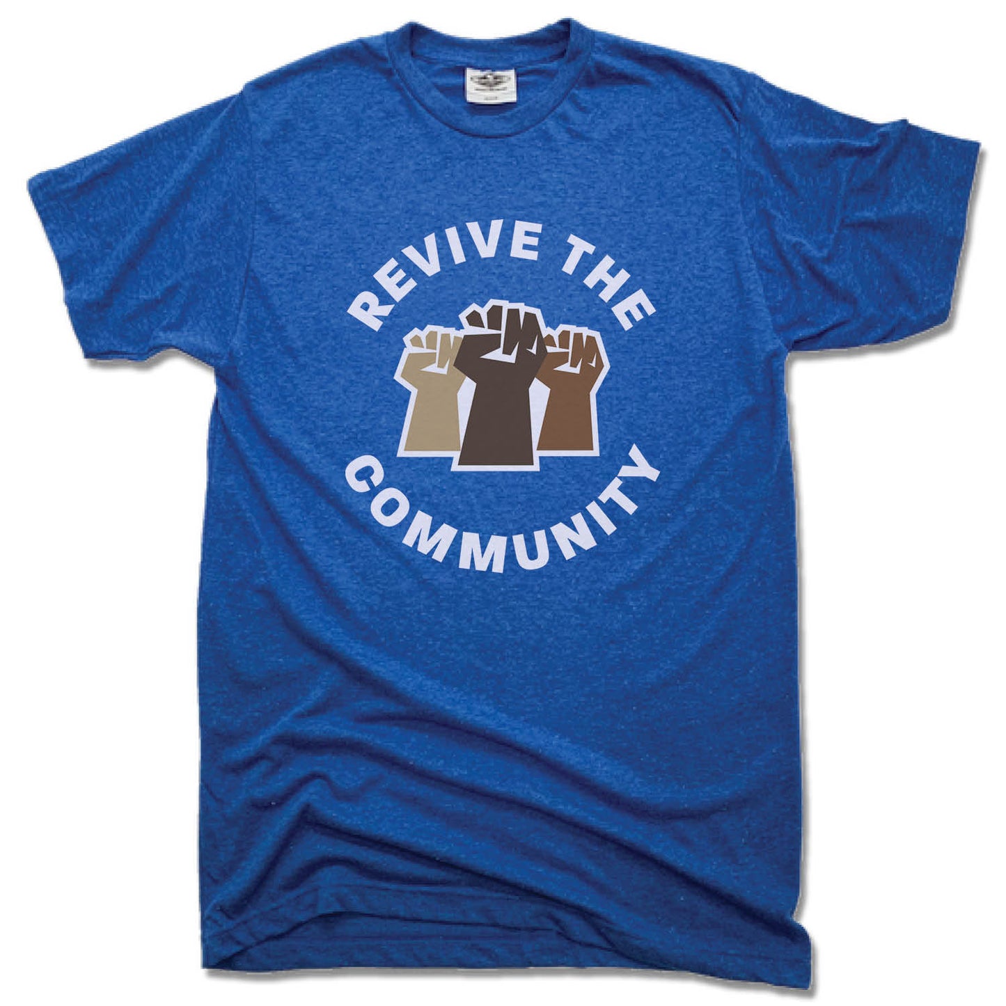 REVIVE THE COMMUNITY | UNISEX BLUE TEE | WHITE LOGO