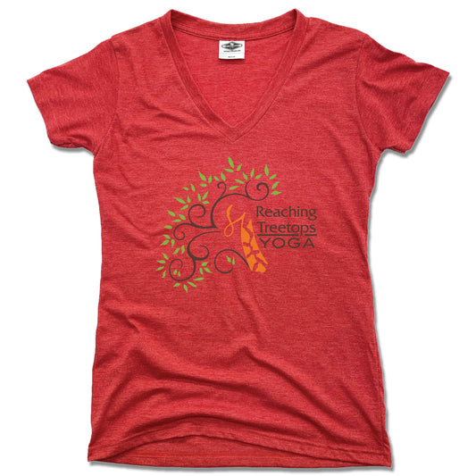 REACHING TREETOPS YOGA | LADIES RED V-NECK | LOGO