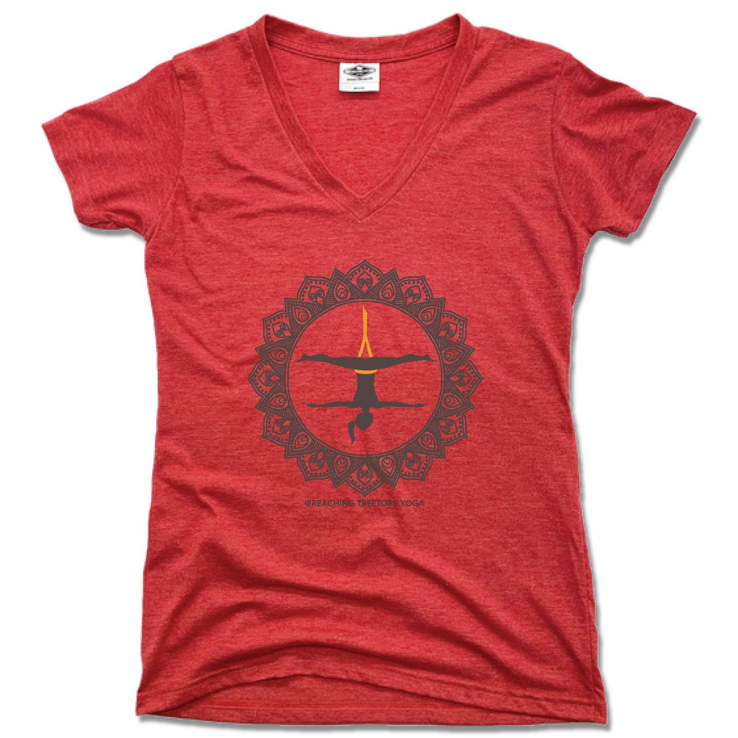 REACHING TREETOPS YOGA | LADIES RED V-NECK | AERIAL YOGA SUN