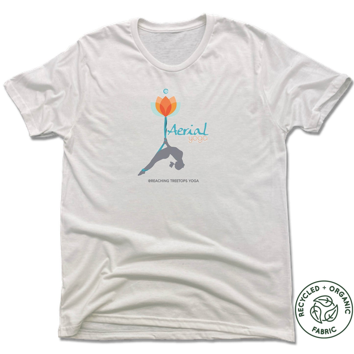 REACHING TREETOPS YOGA | UNISEX WHITE Recycled Tri-Blend | AERIAL YOGA LOTUS