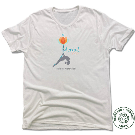 REACHING TREETOPS YOGA | UNISEX WHITE Recycled Tri-Blend | AERIAL YOGA LOTUS