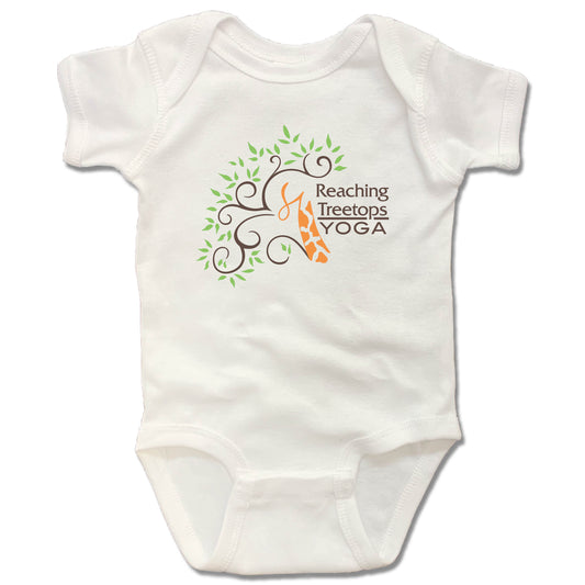 REACHING TREETOPS YOGA | WHITE ONESIE | LOGO