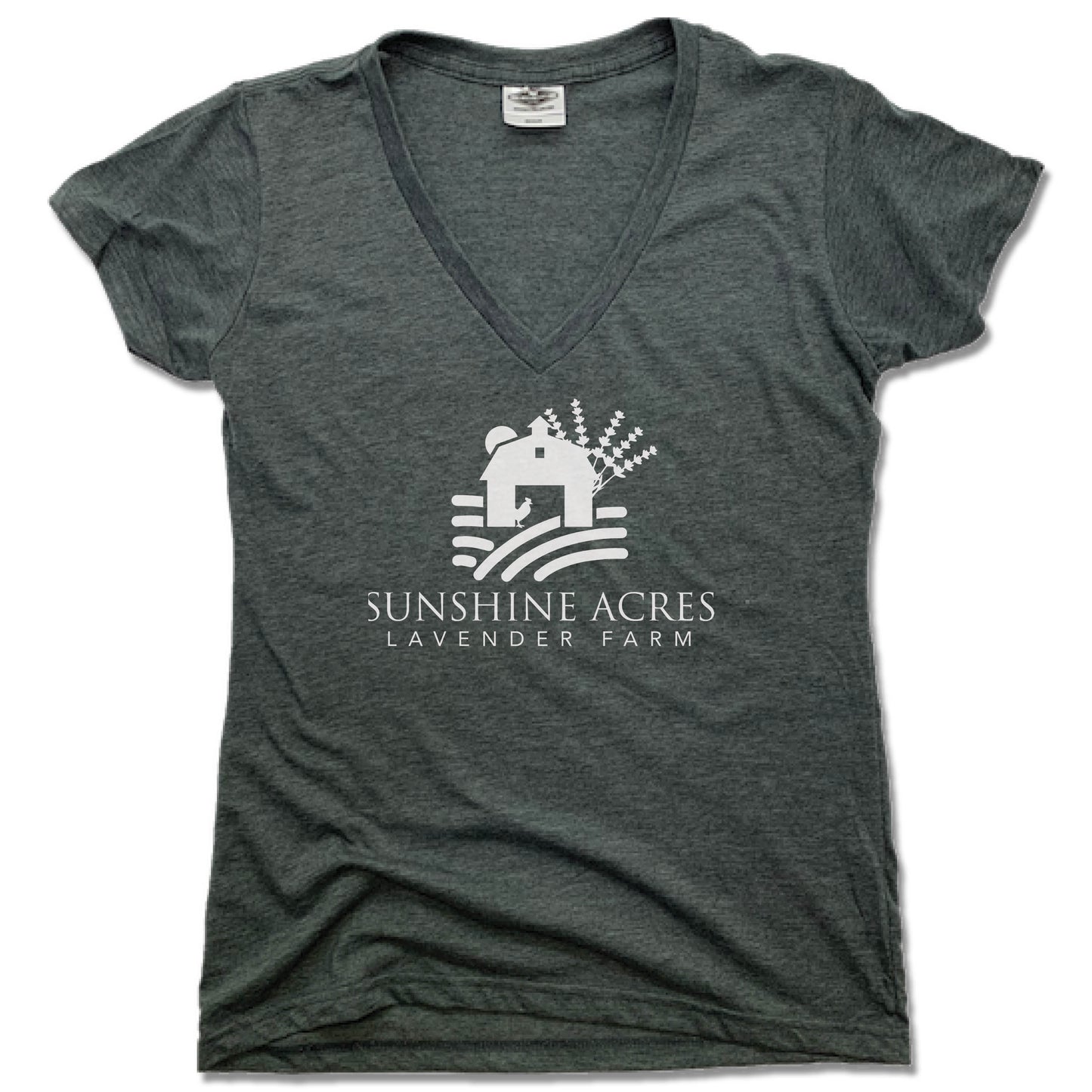 SUNSHINE ACRES LAVENDER FARM | LADIES V-NECK | WHITE LOGO