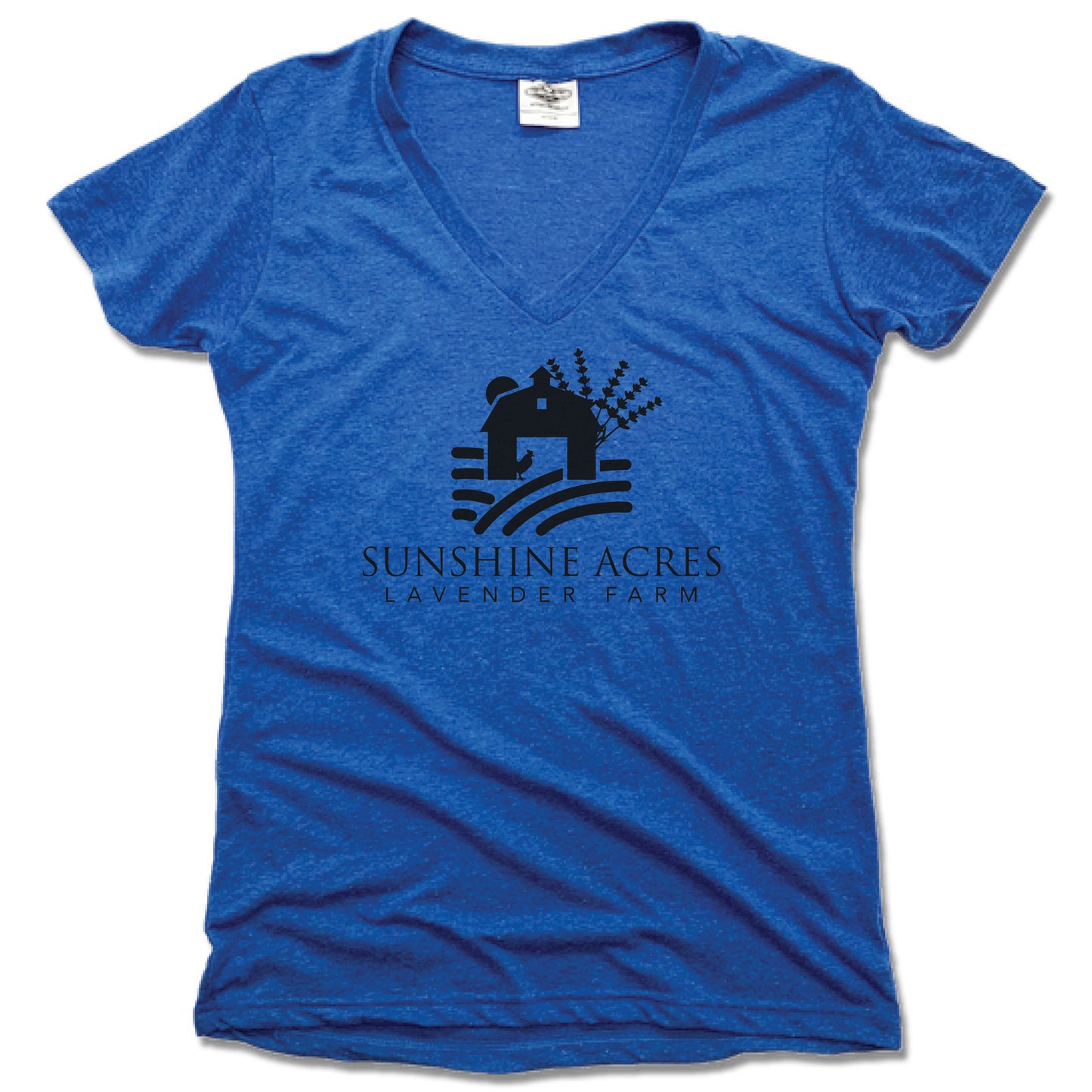 SUNSHINE ACRES LAVENDER FARM | LADIES BLUE V-NECK | BLACK LOGO