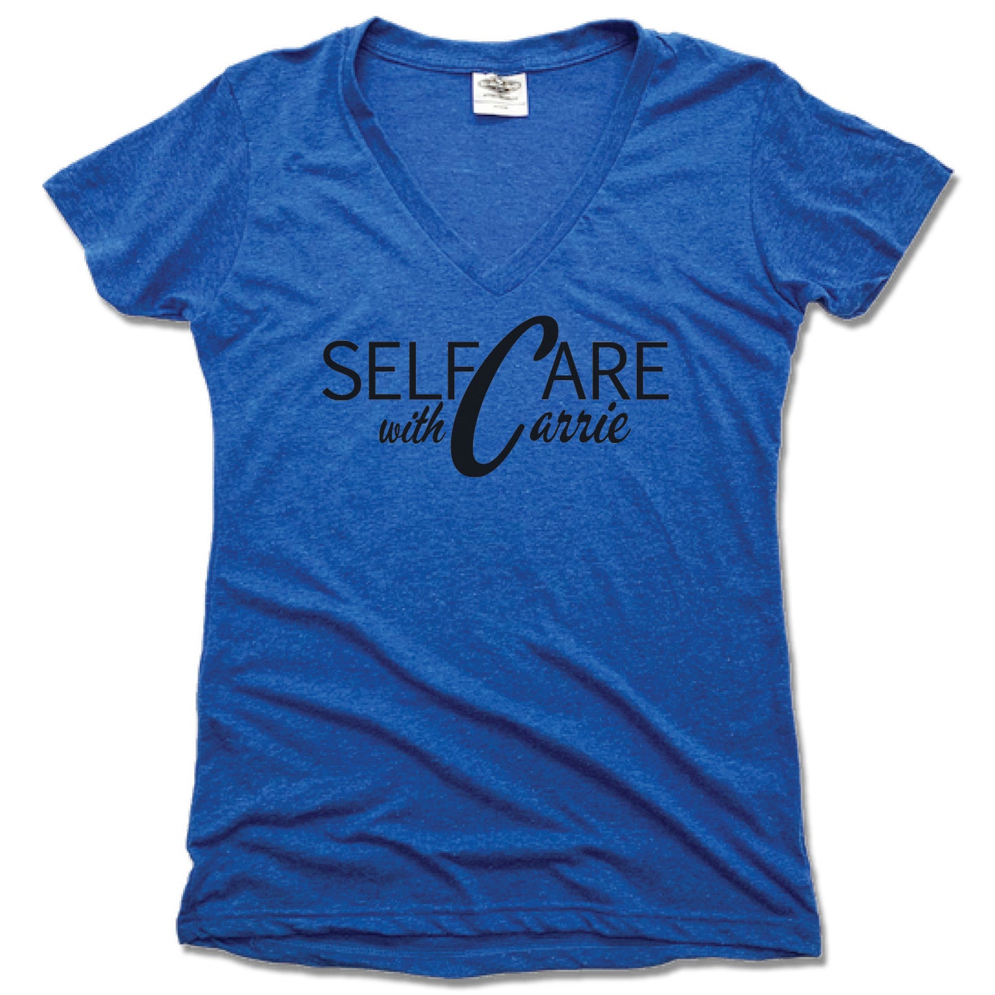 SELF CARE WITH CARRIE | LADIES BLUE V-NECK | BLACK LOGO