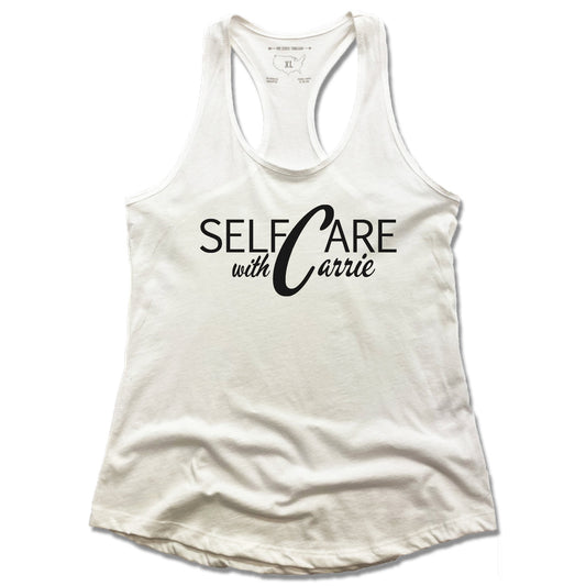 SELF CARE WITH CARRIE | LADIES WHITE TANK | BLACK LOGO