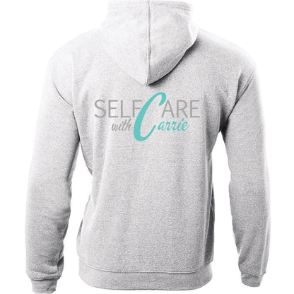 SELF CARE WITH CARRIE | LIGHT GRAY ZIP HOODIE | Back Print